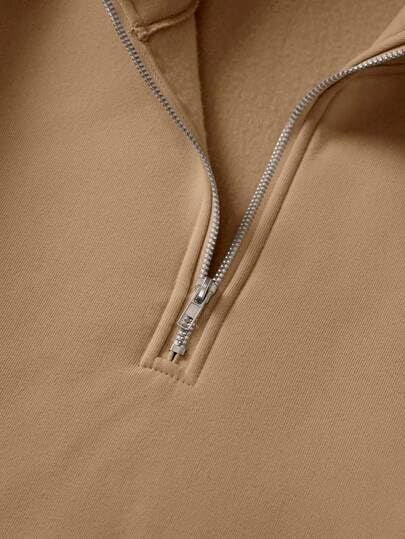 Trillion Polyester Blend Half Zipper Solid Modern Fit Sweatshirt For Men Khaki - Image 5