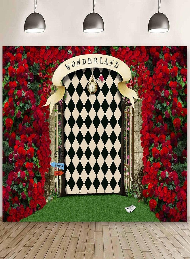 Sensfun Wonderland Backdrop for Photography,Wonderland Tea Party Backdrops Fairy Tale Rose Flower Garden Gate Background for Girls Birthday Baby Shower Decorations Banner Newborn Photo Props 7x5ft - Image 5