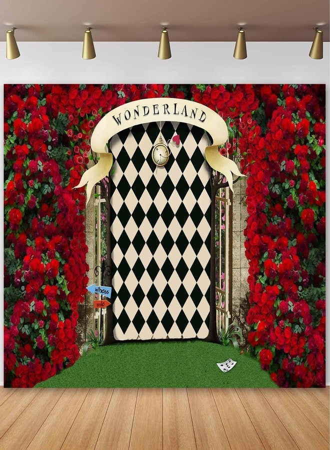 Sensfun Wonderland Backdrop for Photography,Wonderland Tea Party Backdrops Fairy Tale Rose Flower Garden Gate Background for Girls Birthday Baby Shower Decorations Banner Newborn Photo Props 7x5ft - Image 1