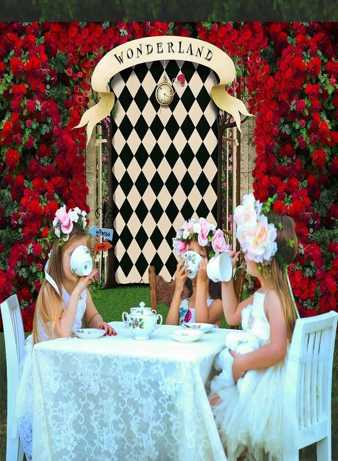 Sensfun Wonderland Backdrop for Photography,Wonderland Tea Party Backdrops Fairy Tale Rose Flower Garden Gate Background for Girls Birthday Baby Shower Decorations Banner Newborn Photo Props 7x5ft - Image 4