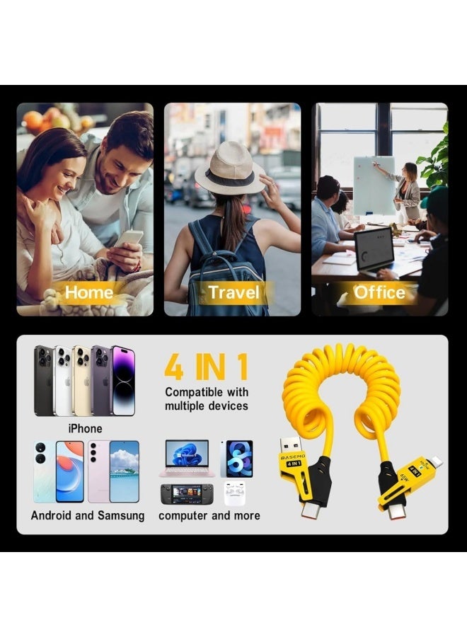 كابل شحن 4 في 1، كابل شحن فائق من Spring Wire، متوافق مع أجهزة Apple MacBook وiPad وiPhone، USB C للسيارة - النوع C (SPRINGBLUE) - Image 4