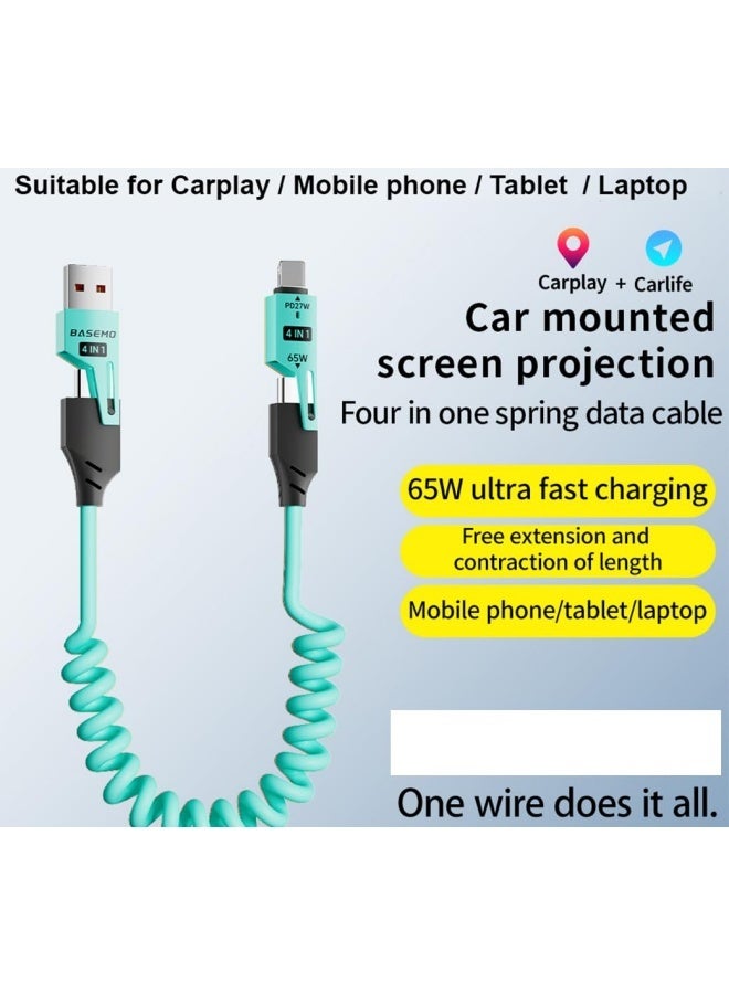 كابل شحن 4 في 1، كابل شحن فائق من Spring Wire، متوافق مع أجهزة Apple MacBook وiPad وiPhone، USB C للسيارة - النوع C (SPRINGBLUE) - Image 2