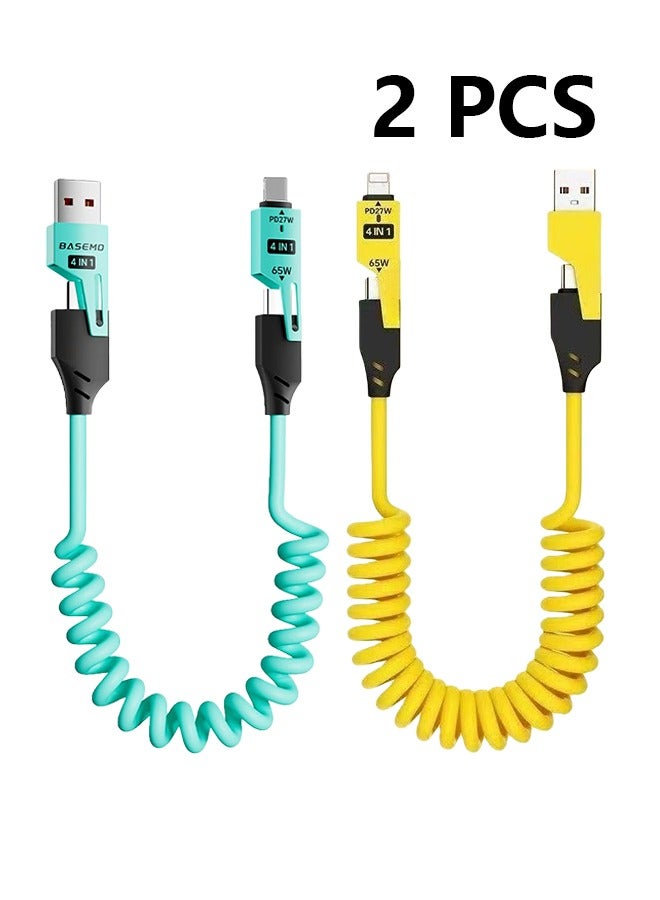 كابل شحن 4 في 1، كابل شحن فائق من Spring Wire، متوافق مع أجهزة Apple MacBook وiPad وiPhone، USB C للسيارة - النوع C (SPRINGBLUE) - Image 1