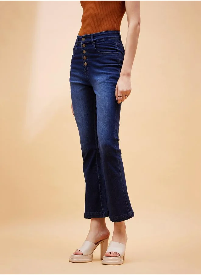 SASSAFRAS Mid Rise Bootcut Jeans with Button Fly by Styli