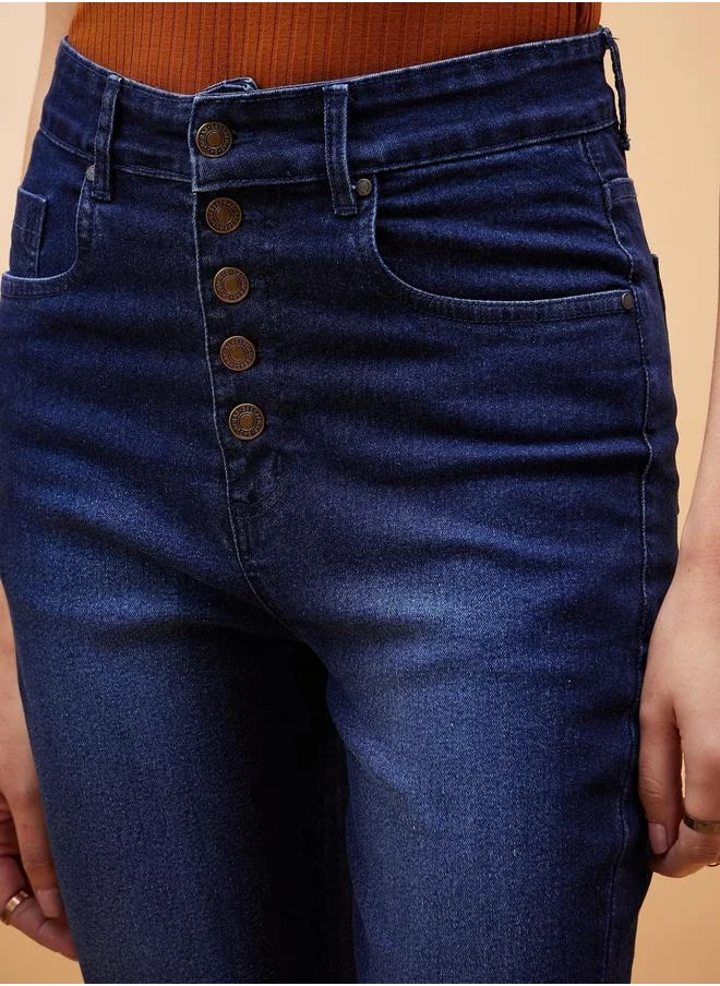 SASSAFRAS Mid Rise Bootcut Jeans with Button Fly by Styli