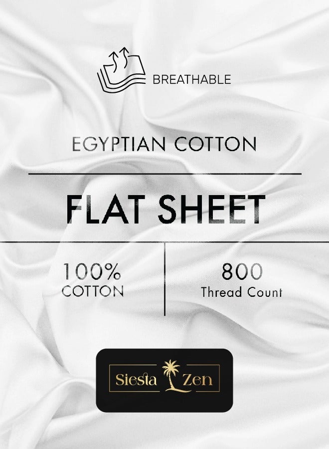 القيلولة زين ملاءات سرير مسطحة من القطن المصري الخالص بنسبة 100%، فائقة النعومة، عدد خيوط 800 عالية الجودة، قطن ناعم ومريح، مقاوم للبهتان والتجاعيد، ملاءات سرير بيضاء - Image 4