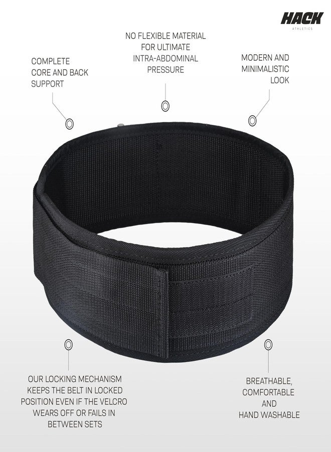 Hack Athletics Premium Quick Locking Weight Lifting Nylon Velcro Belt- Powerlifting Belt for Men & Women for Lower Back Support, CrossFit, Multipurpose Gym Workouts Deadlifts Squats. (Black, XL) - Image 4