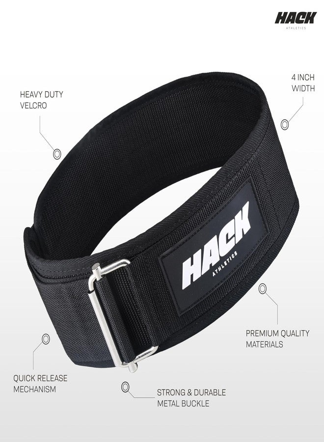 Hack Athletics Premium Quick Locking Weight Lifting Nylon Velcro Belt- Powerlifting Belt for Men & Women for Lower Back Support, CrossFit, Multipurpose Gym Workouts Deadlifts Squats. (Black, XL) - Image 3