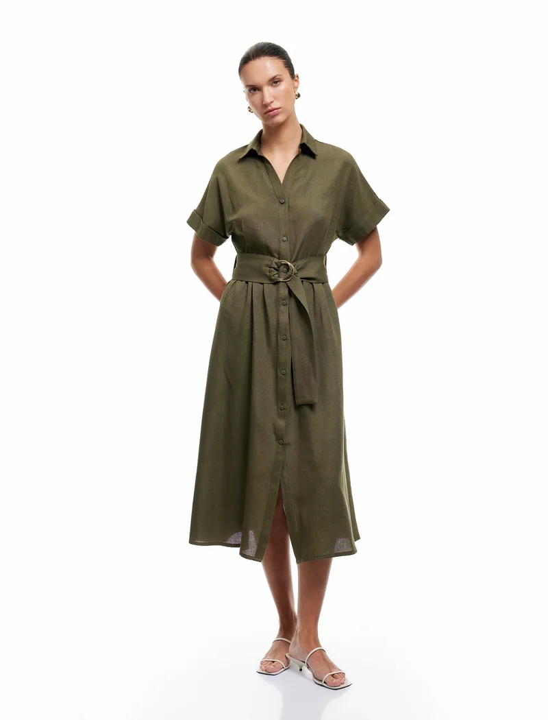 كوتون Short-Sleeve Shirt Dress