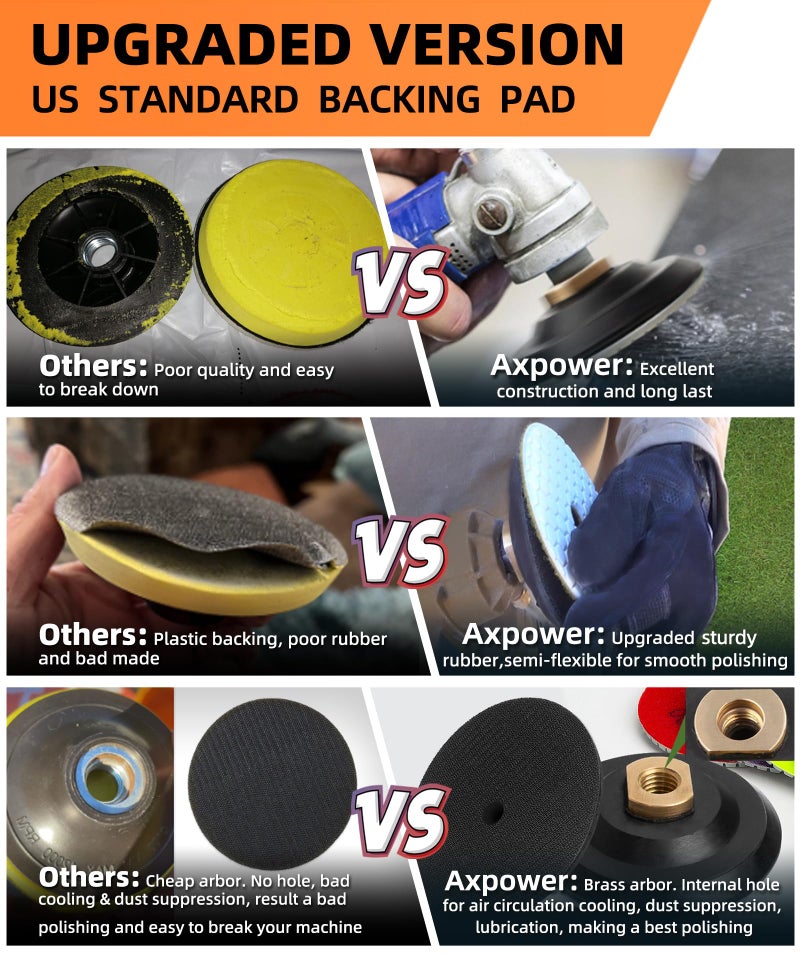 AxPower 13 Packs 4 Inch Diamond Polishing Pads with 5/8’’-11 Backer Pad 12PCS Wet/Dry Polish Pad Kit for Drill Grinder Polisher 50-8000 Grit Pads for Granite Marble Concrete Stone Countertop Quartz Polishing - Image 2