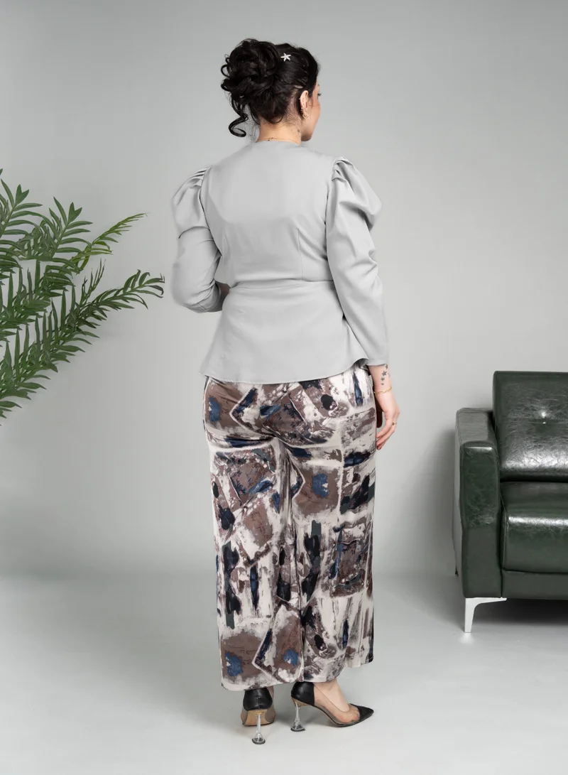 IKKXA Two Pieces Pant and Blouse Modern Set CJ1029 Grey