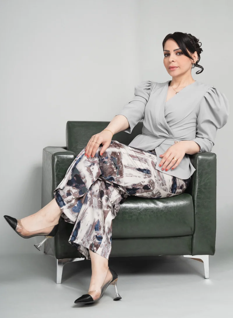 IKKXA Two Pieces Pant and Blouse Modern Set CJ1029 Grey