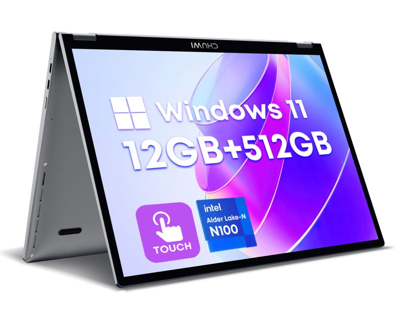 Chuwi حاسوب محمول CHUWI MiniBook X 2 في 1 بشاشة تعمل باللمس 10.51 بوصة، 512 جيجابايت SSD، 12 جيجابايت RAM، إنتل N100 (حتى 3.4 جيجاهرتز)، حاسوب محمول قابل للتحويل بنظام ويندوز 11، قابل للتوسيع حتى 1 تيرابايت SSD، 1920x1200، لوحة مفاتيح مضاءة، واي فاي 6، بلوتوث 5.2، كاميرا ويب - Image 1
