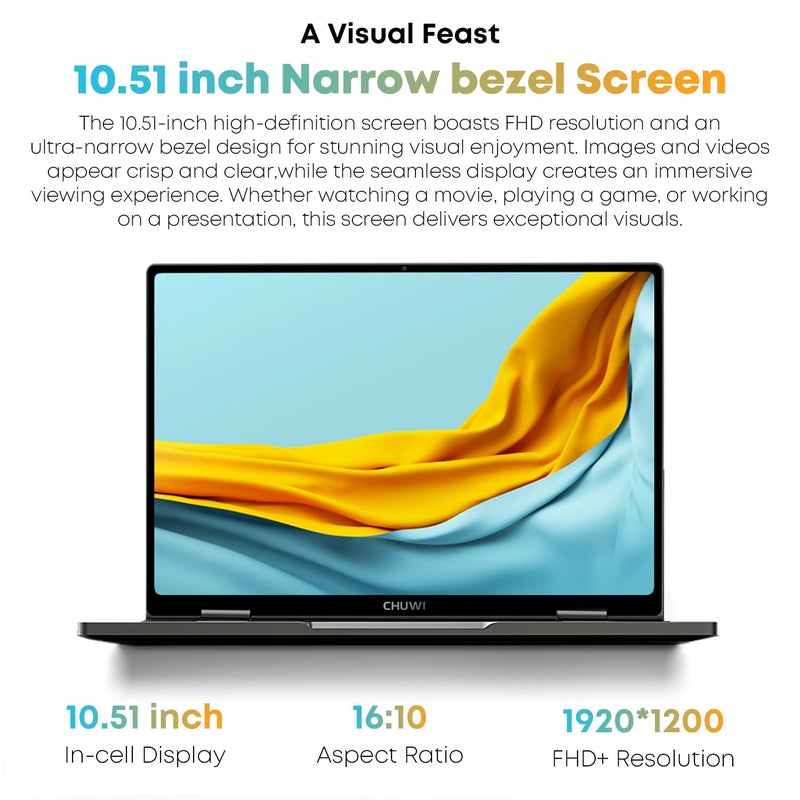 Chuwi حاسوب محمول CHUWI MiniBook X 2 في 1 بشاشة تعمل باللمس 10.51 بوصة، 512 جيجابايت SSD، 12 جيجابايت RAM، إنتل N100 (حتى 3.4 جيجاهرتز)، حاسوب محمول قابل للتحويل بنظام ويندوز 11، قابل للتوسيع حتى 1 تيرابايت SSD، 1920x1200، لوحة مفاتيح مضاءة، واي فاي 6، بلوتوث 5.2، كاميرا ويب - Image 5