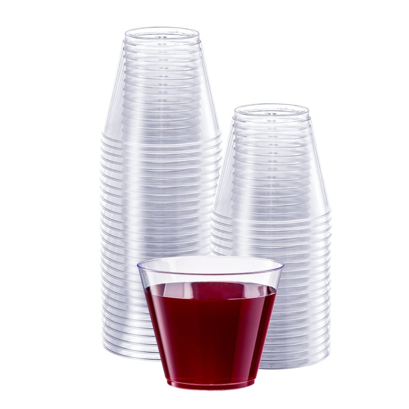 Clear Hard Plastic CupsTumblers 9 oz Squat  100 Count Small Disposable Party Cocktail Glasses