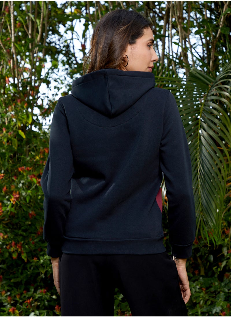 كامبوس سوترا Women's Navy Blue & Wine Red Contrast Panel Pullover Hoodie  - Image 5