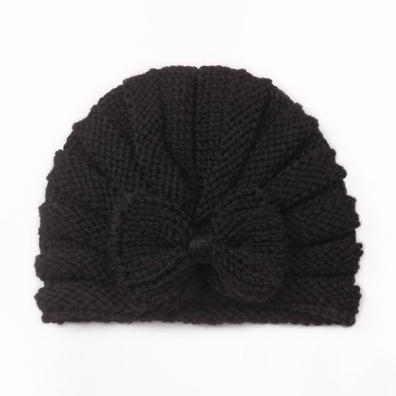Autumn Winter Baby Butterfly Knot Knit Cap Warm Black 
