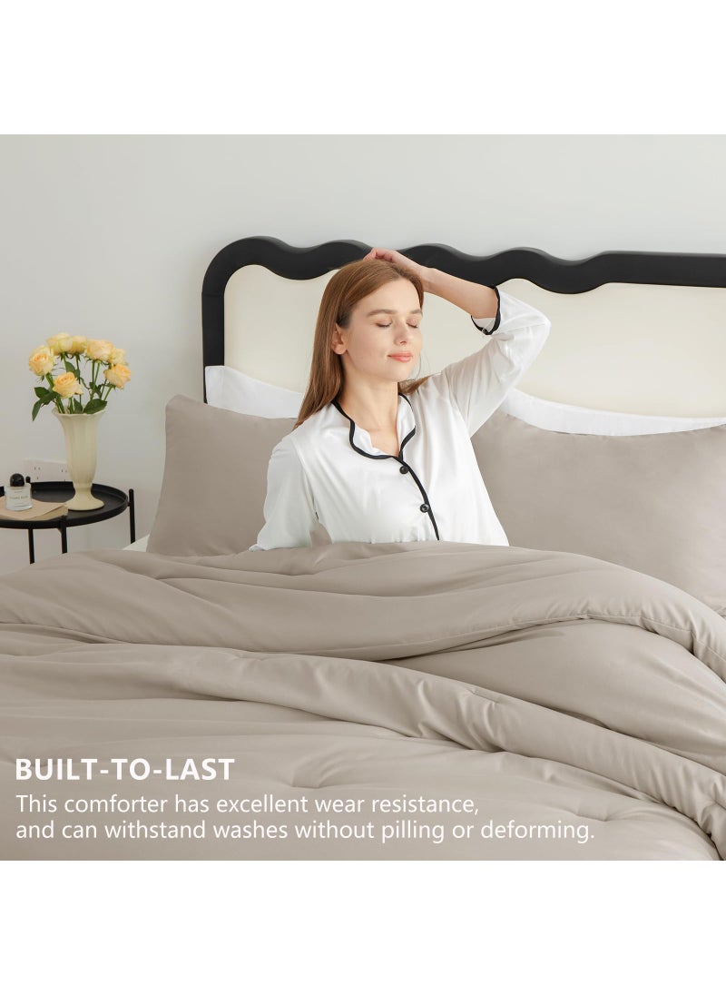 CozyLux CozyLux Oatmeal Comforter Set Full Size  3 Pieces Solid Breathable Quilted Style Bedding Sets  Luxury Fluffy Soft Microfiber Comforter for All Season (1 Comforter & 2 Pillowcases)  - Image 2