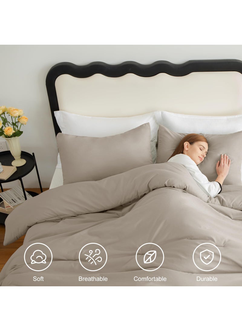 CozyLux CozyLux Oatmeal Comforter Set Full Size  3 Pieces Solid Breathable Quilted Style Bedding Sets  Luxury Fluffy Soft Microfiber Comforter for All Season (1 Comforter & 2 Pillowcases)  - Image 4