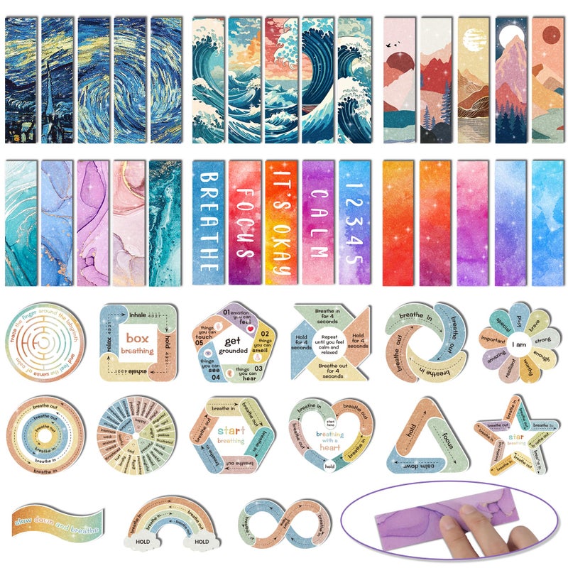Bsenhe 45PCS Calm Strips for Anxiety Sensory Stickers Anxiety Relief Items Mental Health Stickers for Office Classroom Relieve Stress Sensory Sticker Different Textures 30 Sensory Strips 15 Special Shapes - Image 1