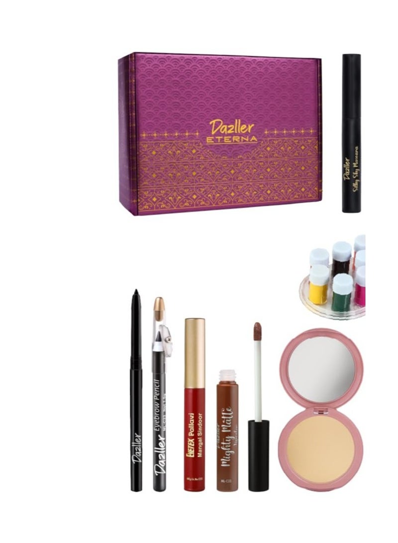 دازلير برايمر دازلر جراند جلام كيت (بريستين فينيش ميني) - ١٠ غ مستحضر مكياج سائل مرطب (كل زجاجة) - ٣٠ غ بودرة مضغوطة - ٩ غ، باليت ظلال العيون - ٨ غ ماسكارا (سيلكي سكاي ماسكارا) - ٤.١ غ آيلاينر مطفي - ٦ غ، كحل - ١.٢ غ، قلم حواجب - ١.٥ غ أحمر شفاه سائل (مايتي مات) - ٥ غ أحمر شفاه رصاصي - ٤ غ طلاء أظافر (زجاجات صغيرة) - ٦ مل لكل منها سندور سائل - ٦ مل - Image 2