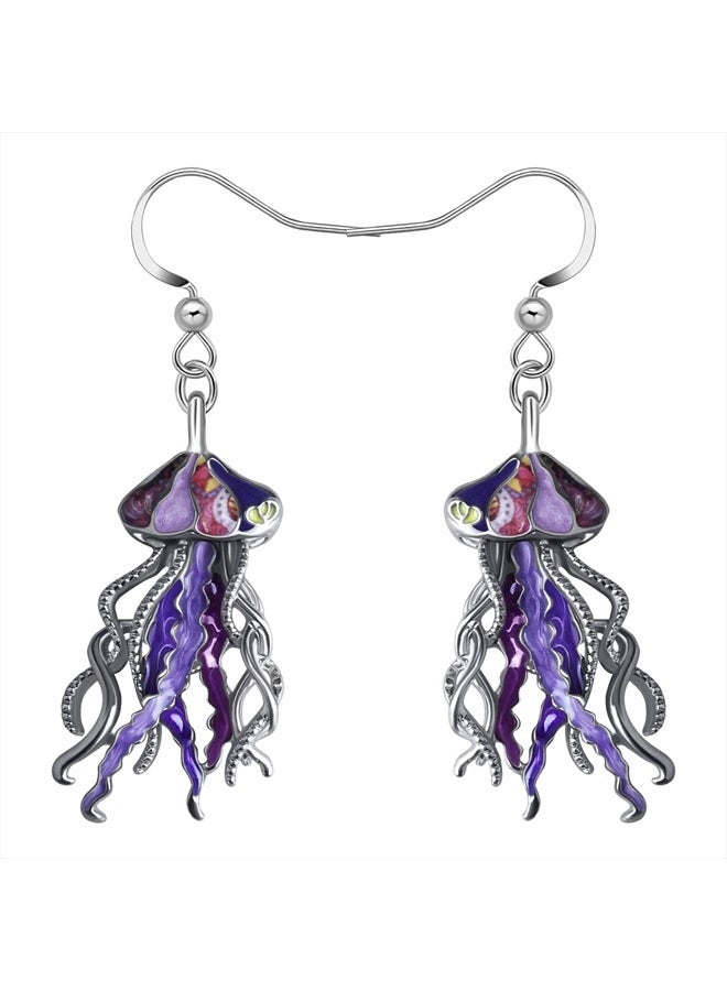 Newei Cute Enamel Whale Octopus Jellyfish Shark Earrings Dangle Jewelry for Women Sea Animals Gifts (Purple Jellyfish) - Image 1