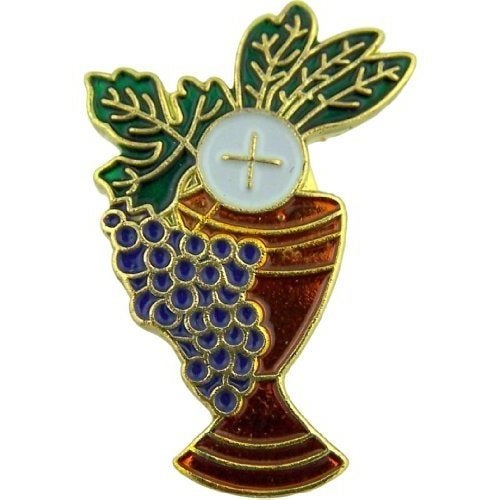 Autom Chalice with Grapes and Wheat 1 Inch Gold Plate with Enamel First Communion Lapel Pin - Image 3