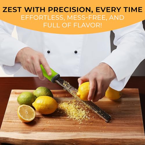 Orblue Lemon Zester & Cheese Grater - Premium Citrus Zester, Kitchen Grater for Parmesan, Chocolate, Fruits, Vegetables, Ginger, Garlic, Nutmeg - Stainless Steel Blades with Protective Cover, Green - Image 3