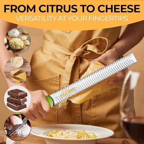 Orblue Lemon Zester & Cheese Grater - Premium Citrus Zester, Kitchen Grater for Parmesan, Chocolate, Fruits, Vegetables, Ginger, Garlic, Nutmeg - Stainless Steel Blades with Protective Cover, Green - Image 5