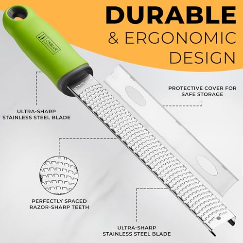 Orblue Lemon Zester & Cheese Grater - Premium Citrus Zester, Kitchen Grater for Parmesan, Chocolate, Fruits, Vegetables, Ginger, Garlic, Nutmeg - Stainless Steel Blades with Protective Cover, Green - Image 4
