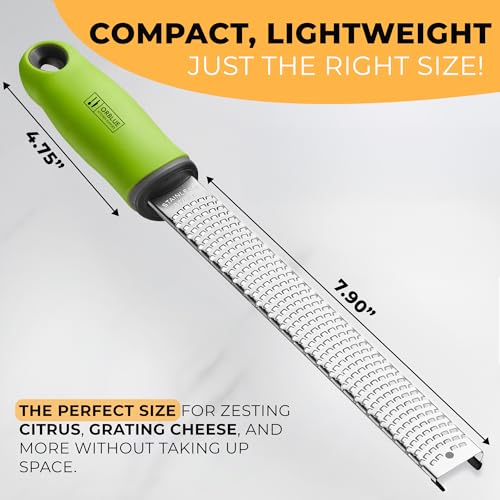 Orblue Lemon Zester & Cheese Grater - Premium Citrus Zester, Kitchen Grater for Parmesan, Chocolate, Fruits, Vegetables, Ginger, Garlic, Nutmeg - Stainless Steel Blades with Protective Cover, Green - Image 2