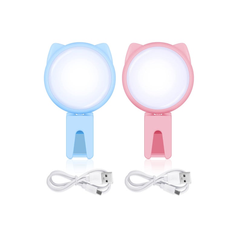 Barakah Selfie Ring Light Selfie Clip on Ring Light Mini Rechargeable 9 Level Adjustable Brightness Ring Light Portable Clip on Selfie Fill Light for Phone Laptop Video Photography Girl Makes up (Pink, Blue) - Image 1
