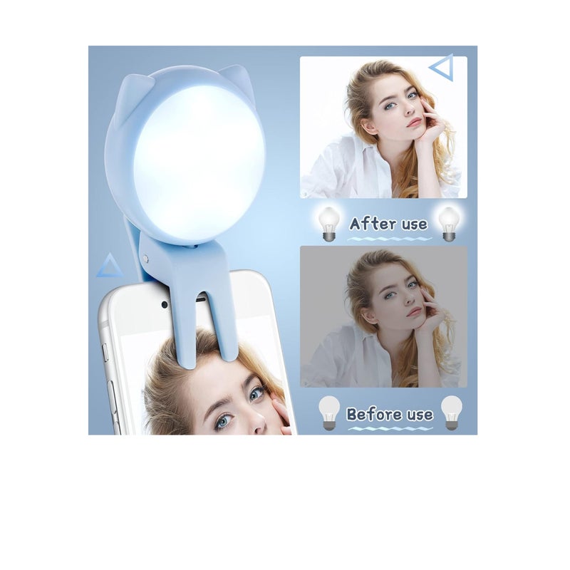 Barakah Selfie Ring Light Selfie Clip on Ring Light Mini Rechargeable 9 Level Adjustable Brightness Ring Light Portable Clip on Selfie Fill Light for Phone Laptop Video Photography Girl Makes up (Pink, Blue) - Image 2