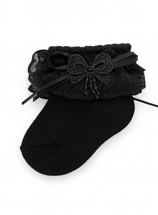 CUTEABLY Baby Girl Ruffle Lace Socks, Pack of 3, Black Pink White (IN, Age, 6 Months, 12 Months, Multicolour) - Image 4