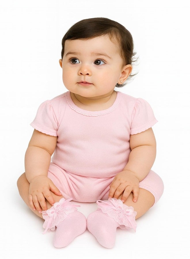 CUTEABLY Baby Girl Ruffle Lace Socks, Pack of 3, Black Pink White (IN, Age, 6 Months, 12 Months, Multicolour) - Image 5