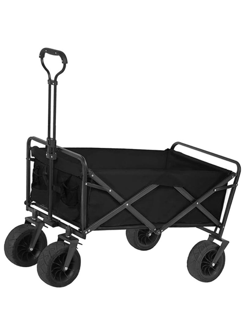 Yuwell Garden Cart Camping Wagon Foldable, Shopping Trolleys Utility Outdoor Wagon Collapsible Garden Camping Picnic Cart With Break 85X50X58CM Black  - Image 2