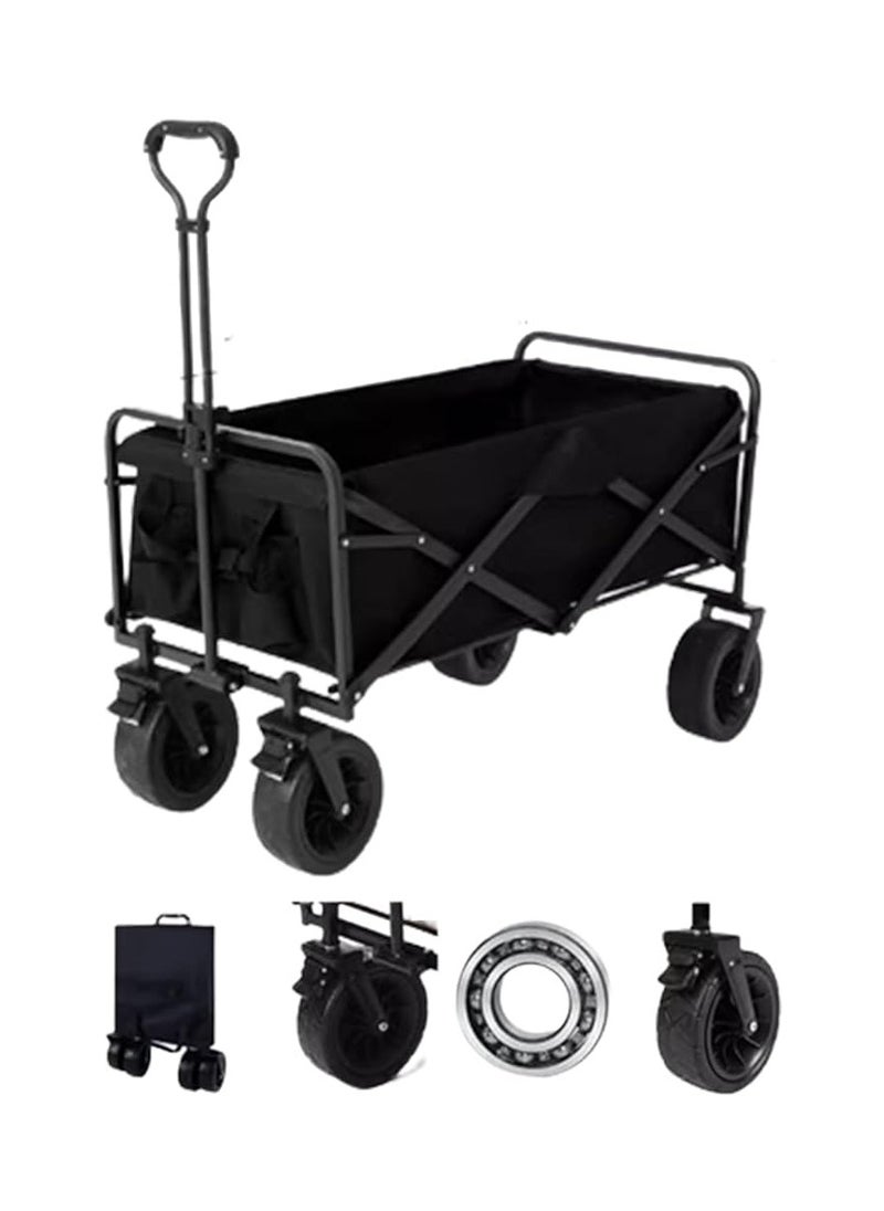 Yuwell Garden Cart Camping Wagon Foldable, Shopping Trolleys Utility Outdoor Wagon Collapsible Garden Camping Picnic Cart With Break 85X50X58CM Black  - Image 1