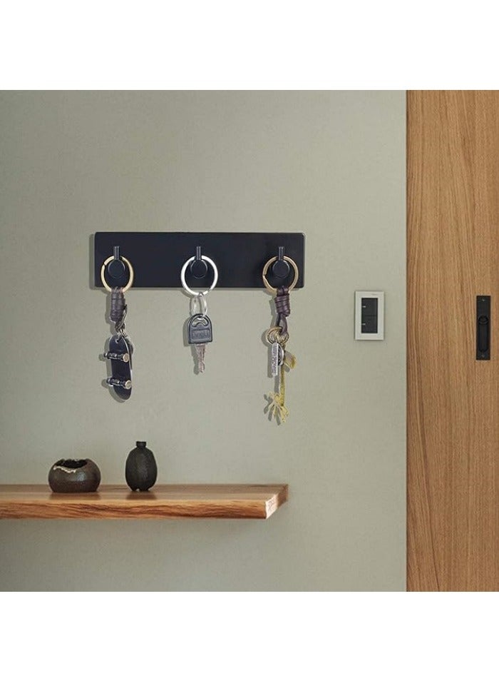 Key Holder Wall Mount, Small Metal Self Adhesive Key Hanger with 3 Hooks, Extra Adhesive Strip, Black  - Image 3