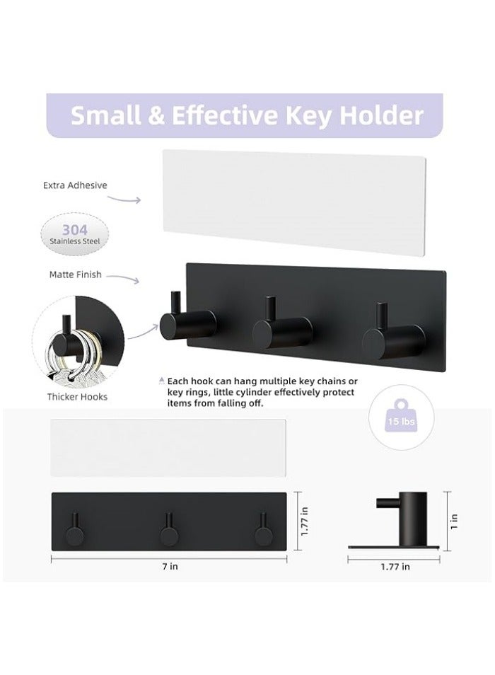 Key Holder Wall Mount, Small Metal Self Adhesive Key Hanger with 3 Hooks, Extra Adhesive Strip, Black  - Image 4