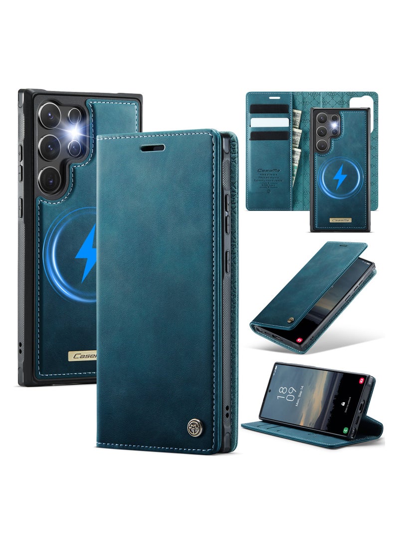 CaseMe Phone Case Cover Luxury PU Leather Design Flip Cover Card Slot Holder Support Magnetic wireless charging Back Cover detachable Compatible with Samsung Galaxy S24 Ultra  ( Green ) - Image 1