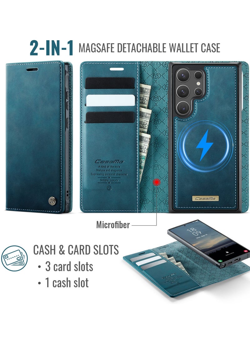 CaseMe Phone Case Cover Luxury PU Leather Design Flip Cover Card Slot Holder Support Magnetic wireless charging Back Cover detachable Compatible with Samsung Galaxy S24 Ultra  ( Green ) - Image 3