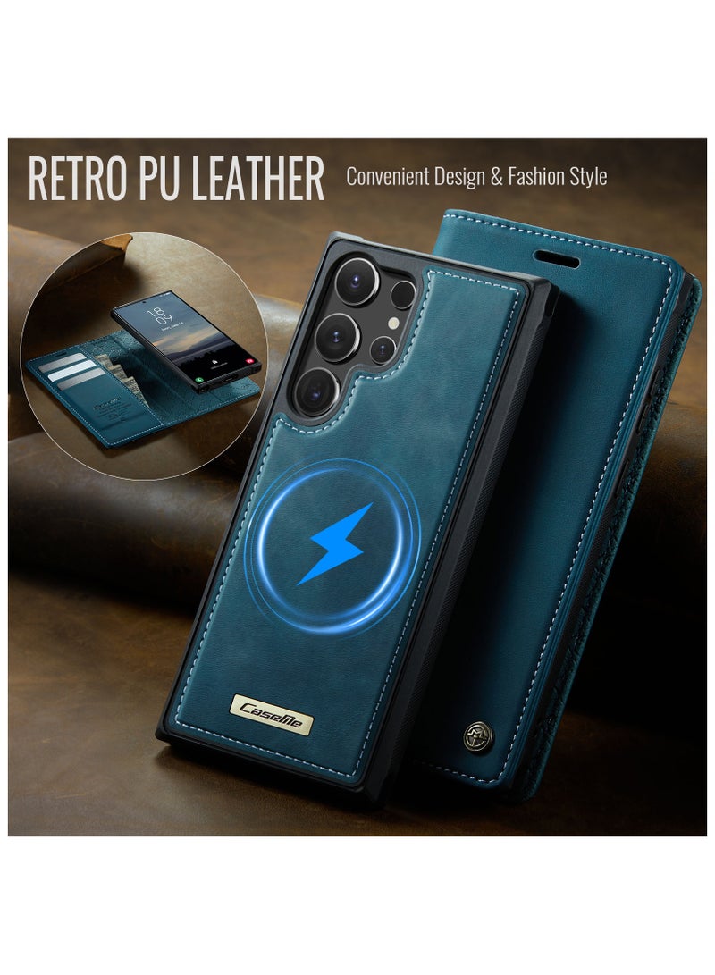 CaseMe Phone Case Cover Luxury PU Leather Design Flip Cover Card Slot Holder Support Magnetic wireless charging Back Cover detachable Compatible with Samsung Galaxy S24 Ultra  ( Green ) - Image 2