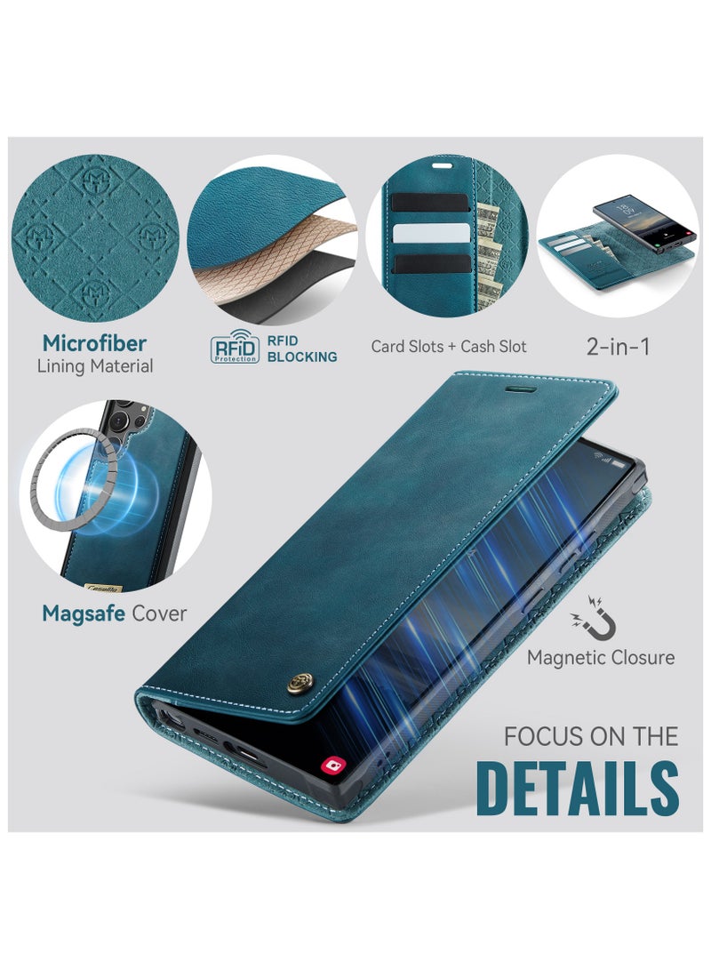 CaseMe Phone Case Cover Luxury PU Leather Design Flip Cover Card Slot Holder Support Magnetic wireless charging Back Cover detachable Compatible with Samsung Galaxy S24 Ultra  ( Green ) - Image 5