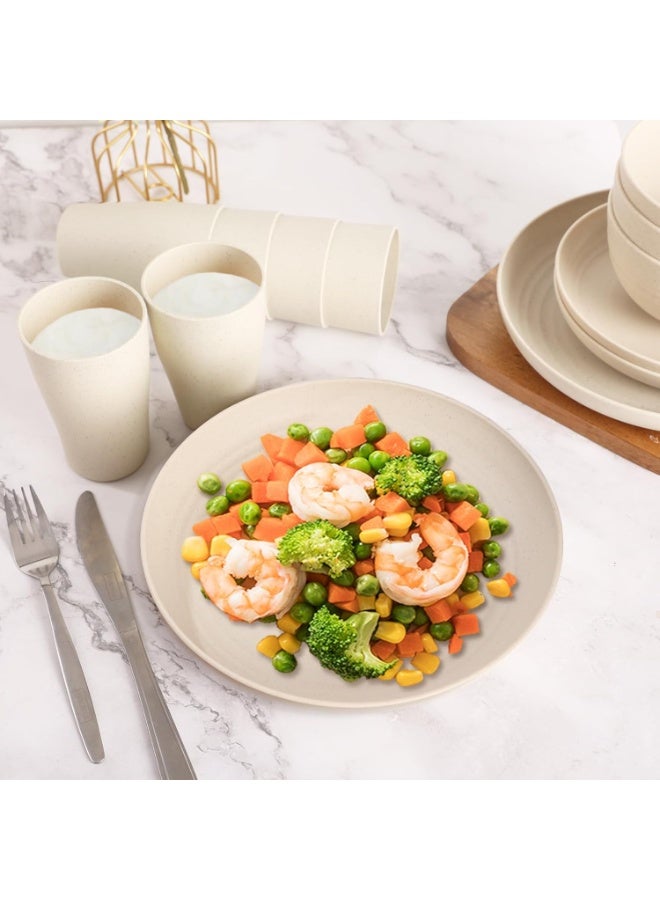 موثوقية التنبؤ طقم أدوات مائدة من قش القمح، أدوات مائدة غير قابلة للكسر لـ 8 أشخاص، أدوات مائدة قابلة لإعادة الاستخدام، طقم من 16 طبقًا، 8 أوعية، 8 أكواب (أبيض فاتح) - Image 2