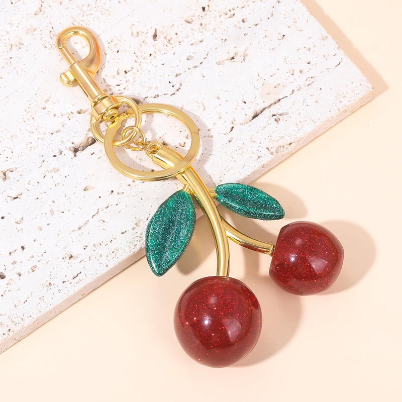 SORGERLY Cherry Bag Charm Keychain - Cute Purse Handbag Fruit Accessories - Beautiful Birthday Gift for Women (Red&Green) - Image 4