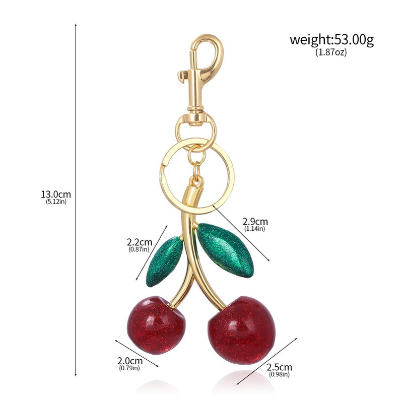 SORGERLY Cherry Bag Charm Keychain - Cute Purse Handbag Fruit Accessories - Beautiful Birthday Gift for Women (Red&Green) - Image 2