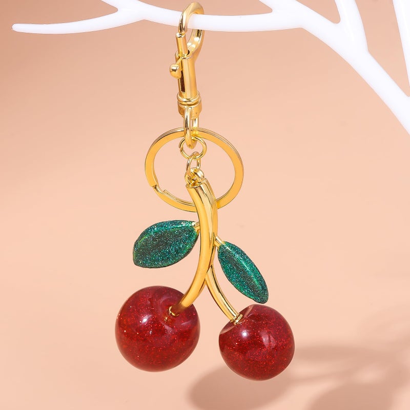 SORGERLY Cherry Bag Charm Keychain - Cute Purse Handbag Fruit Accessories - Beautiful Birthday Gift for Women (Red&Green) - Image 3