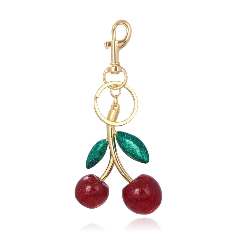 SORGERLY Cherry Bag Charm Keychain - Cute Purse Handbag Fruit Accessories - Beautiful Birthday Gift for Women (Red&Green) - Image 1