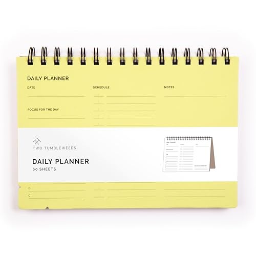 Two Tumbleweeds Undated Daily Planner Notebook – Spiral Bound A5 (5.75" x 8.5"), 60 Pages, Yellow Cover | Simple Organizer for Work, School & Personal Goals - Image 1