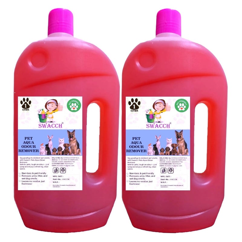swacch Pet Aqua Odour Remover Liquid I Pet Safe Deodorizer for Home & Pet Areas I 1 Litre Pack of 2 Rose - Image 1